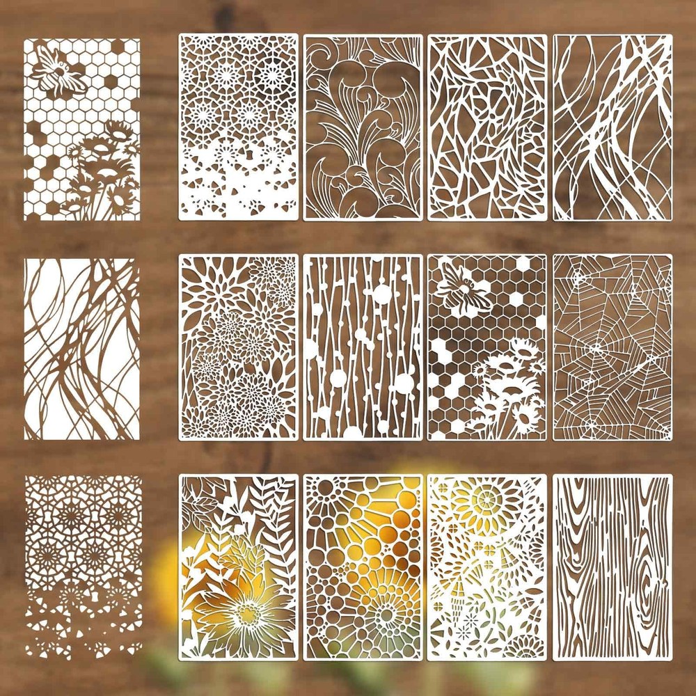 12Pcs Large Art Stencils for Crafts Reusable, Net 11×7 inches/28×18 cm, White