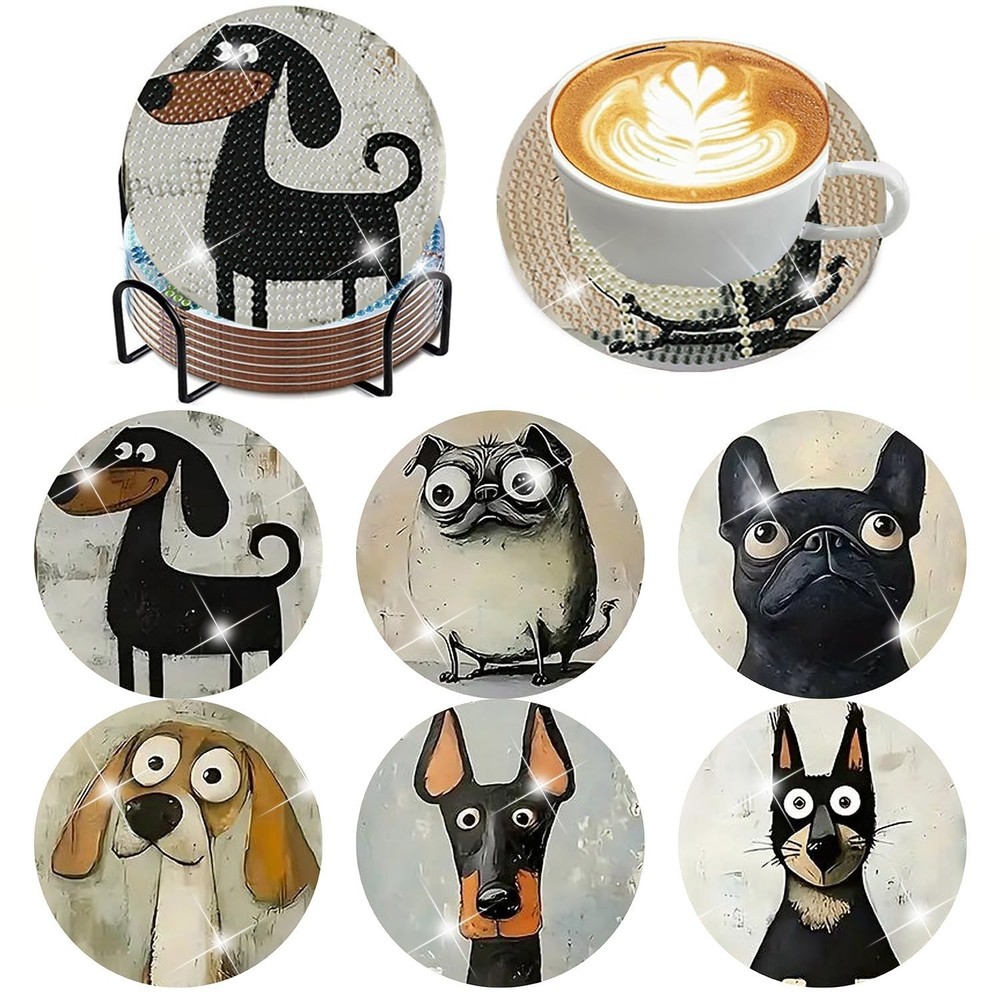 ijbnhd 6 Pcs Dog Diamond Painting Coasters Kits, Animals 4X4X0.1, Dog-2