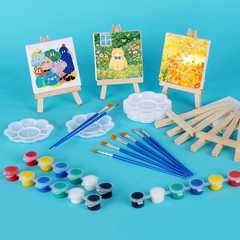 24 Set Mini Acrylic Paint Kit, Mini Stretched Canvas with Easel, Valentines Day