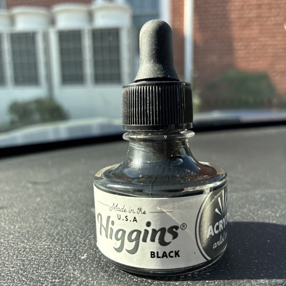 Higgins Black Pigmented Drawing Ink – 1oz Glass Bottle for Artists