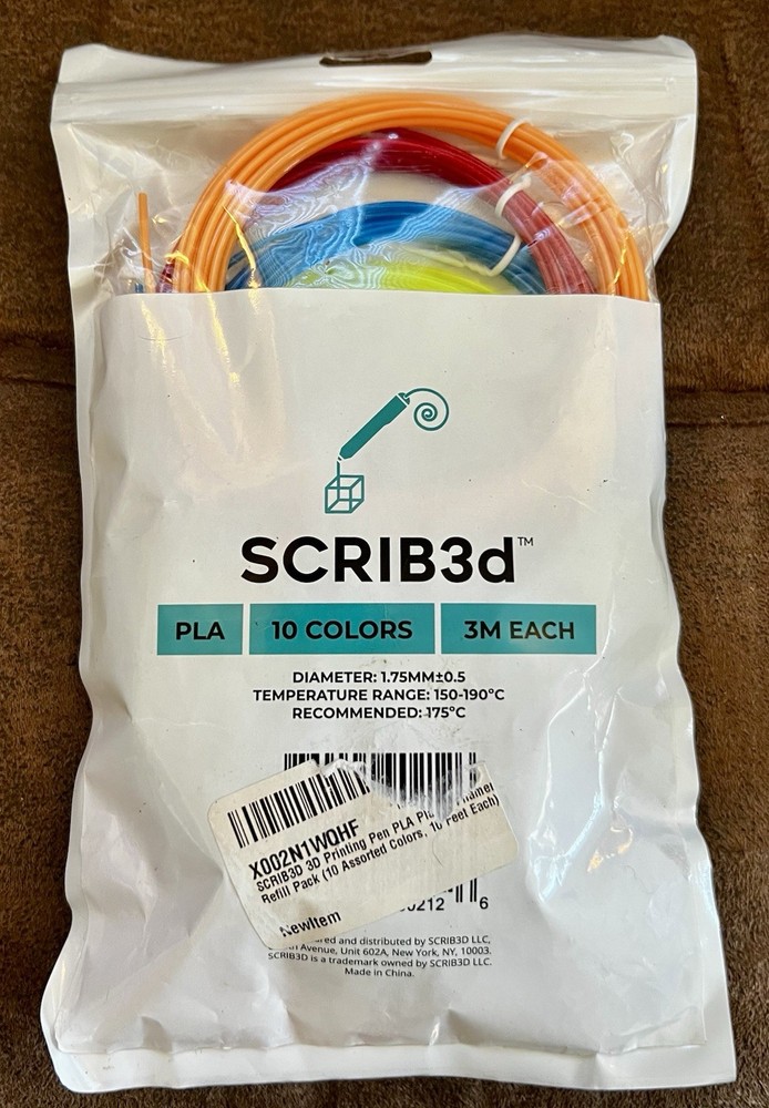 SCRIB3D – 3D Printing – PLA Pen Refill Pack – 10 Color Filament – 10f eet Each