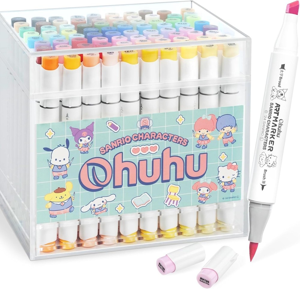Ohuhu x Sanrio 80 Color + 1 Blender Brush & Fine Marker Set Pastel Tones