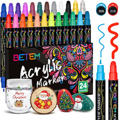 Betem 24 Colors Dual Tip Acrylic Paint Pens Markers, Premium Acrylic Paint Marke