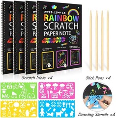4 Pack Scratch Arts Drawing Notebook for Kids Drawing Pad, Large Rainbow Scratch
