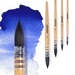 MEEDEN Watercolor Brushes Professional – 4 Pack of 4, Natural Wood Tone