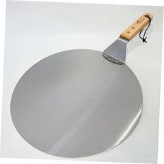 Pizza Peel with Wooden Handle, 12-inch Round Paddle, Metal Stainless Steel