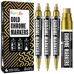 4 PCS Gold Chrome Paint Marker Pens Set 1mm 3mm 5mm 10mm Mirror Effect Art