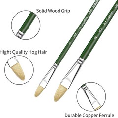 Filbert Artist Paint Brush 6 Piece Set Medium Stiff Hog Bristle Extra Long Ha…