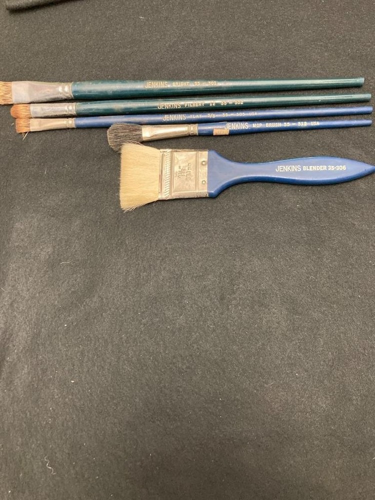 Lot Of 5 Jenkins Brushes-Blender-Mop-Flat-Filbert-Bright-7.5″ To 12″