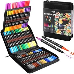Double Brush Marker Pens, 72 Colors Art Markers Set with Fine Tip and Brush T…