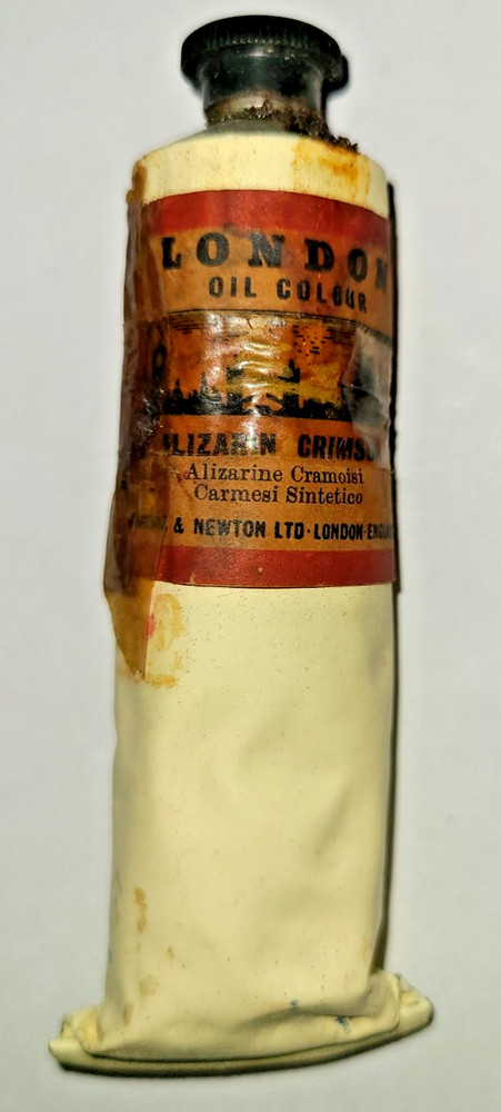 Vtg Winsor & Newton London Oil Colour artist paint tube, Alizarin Crimson Red