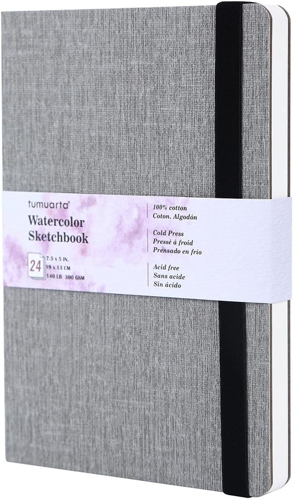 Watercolor Sketchbook, 7.5X5, 140 LB, 300GSM, 100% Cotton Paper, Cold Press, 24