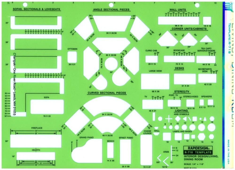 Berol Rapidesign Template – Interior Design – Living Dining Room – R-718