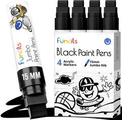 4 Jumbo Black Poster Markers – 15Mm Fat Acrylic Paint Markers for Wood, Rock Pai