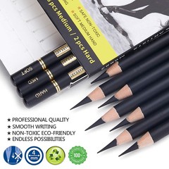 Charcoal Pencils Drawing Set – 10 Pieces (5 Soft, 3 Medium, 2 Hard) – Perfect