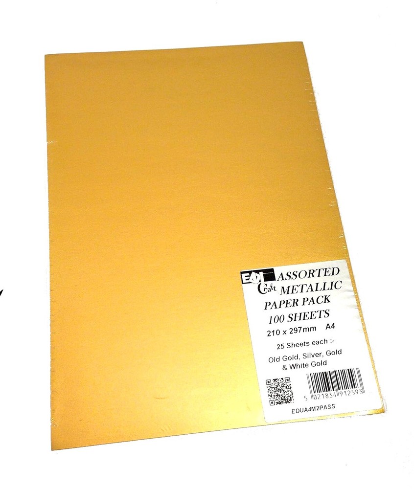 Assorted Metallic A4 Paper Pack 100 Sheets – Old Gold, Silver, Gold & White Gold