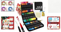 No Bleed 72-Color Adult Coloring Markers with Fine & Brush Tips in Travel Case