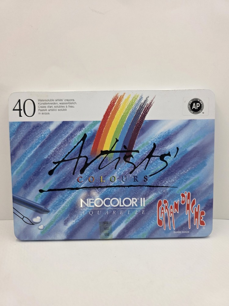 Caran d’Ache Neocolor II Aquarelle Set 40 Water Soluble Wax Pastels Swiss NOS