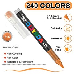 240 Colors Soft Brush Tip Acrylic Markers Set, Paint Pens for Rock, Wood, Fab…