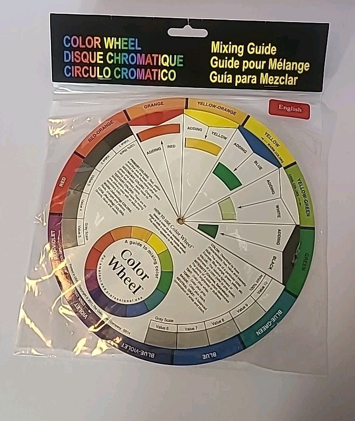 LARGE Color Wheel Chart Painting Mixing Guide 9.25″ 23cm 2 SIDES w/ Gray Scale