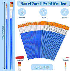 Small Paint Brushes Bulk, 100 Pcs Flat and round Pointed Brushes Craft Paint Br