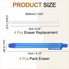 4+4Pcs Retractable Eraser Pen, with 4Replacement Rubber Refill, Blue TPE