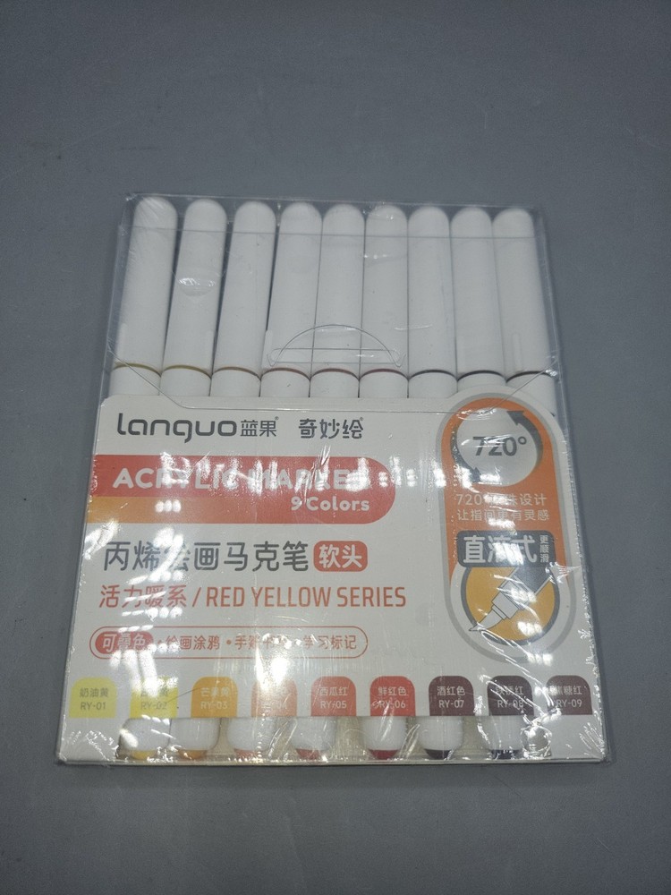Languo 9Pcs/Box Soft Brush Acrylic Marker Pen Set Diy Hand Drawn Red/Yellow Seri