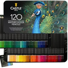Castle Art Supplies 120 Watercolor Pencils, Blending, Drawing, Tin Case