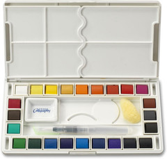 24 Assorted Water Colors Travel Pocket Set- Quality Refillable Water Brush wi…