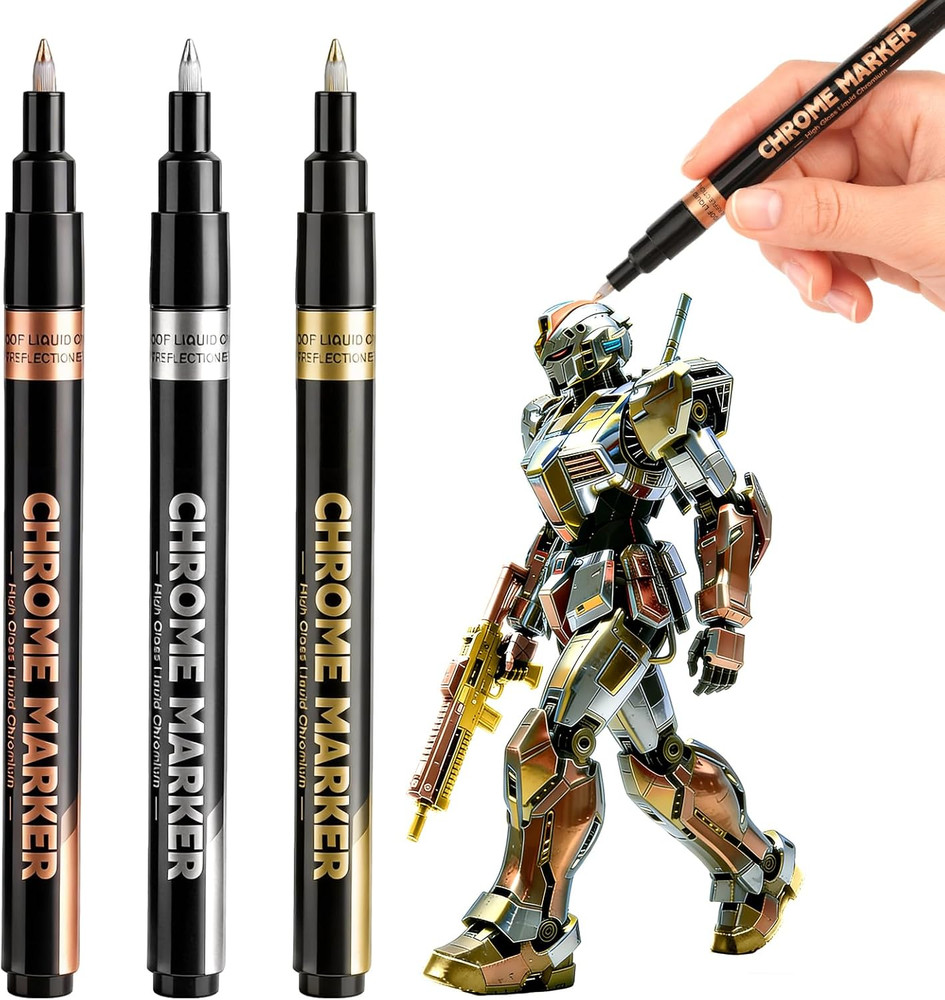 Liquid Chrome Markers Pens,3 Colors Gold Silver Copper, Permanent Mirror Chrome