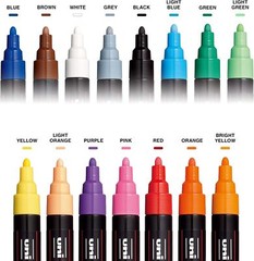 15 Count Multicolor Posca Markers Reversible Bullet Tips Non Toxic Art Pens