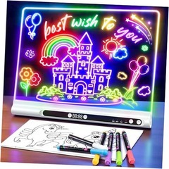 16“ Rechargeable LED Drawing Board, 9-Color Light Modes with Timer & White