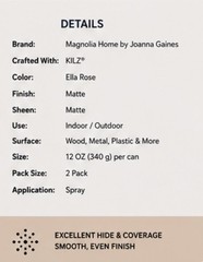 Magnolia Home Spray Paint ELLA ROSE Chalk 12oz KILZ Indoor Outdoor 2 Pack