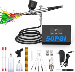 Airbrush Kit with Air Compressor: 50PSI High Pressure Air Brush Kit with 0.2/…