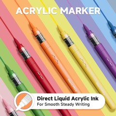 Direct Liquid Acrylic Paint Markers, 24 Colors Brush Tip Pens with Carrying Case