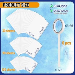 206 PCS Thick Watercolor Paper 140lb/300g 5×7 6×9 9×12 Inch & 6 Masking Tape