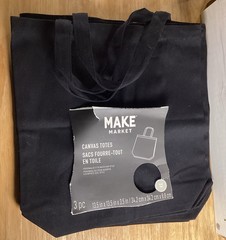 Make Market 3Pk BLACK Reusable Canvas Tote-13.5″ x 13.5″ x 4″ New Open Box