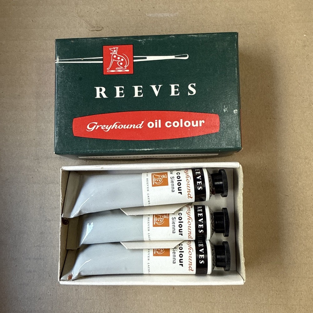 Reeves Greyhound Vtg Set of 3 X Raw Sienna oil colour Paint Tubes Still Soft NEW