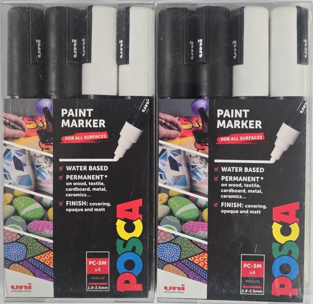 x2 POSCA Black & White Bullet Tip 1.5-2.5mm