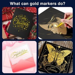 SFAIH Gold Paint Markers Pens – 4 Pack 0.7MM Fine Tip Metallic Acrylic Markers f
