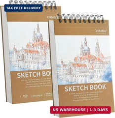Crehatos 5.5″ x 8.5″ Small Sketch Book, Top Spiral Bound Sketch Pad, 100 Sheets