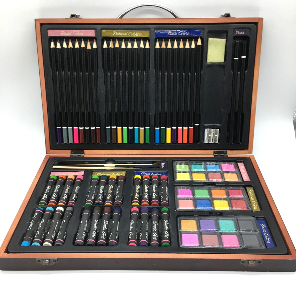 The Nicole Studio Art Set 79 Pieces Art Craft Wooden Box Draw Paint New