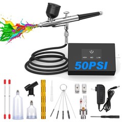 Airbrush Kit with Air Compressor: 50PSI High Pressure Air Brush Kit with 0.2/…