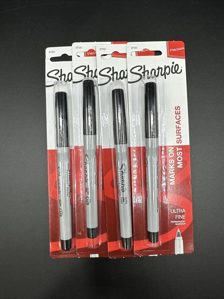 Sharpie Permanent Markers, Ultra Fine Point, Black ~ Pack Of 4
