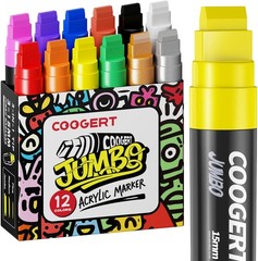 12 Vibrant Colors Jumbo Poster Markers, 15MM Thick Permanent 12