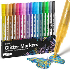 16 Colors Glitter Markers, Glitter Paint Pens, Acrylic Paint Markers Shiny Shimm