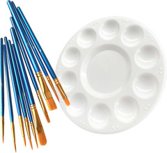 Paint Brushes Palette Set 10Pcs Nylon Hair Brushes and 1Pcs Plastic Paint Palet