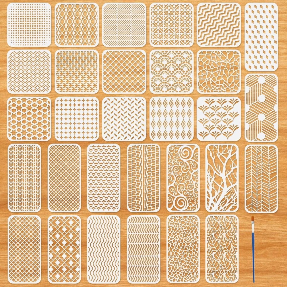 30Pcs Geometric Stencils for Painting,Texture Stencils for Craft | Mixed Medi…
