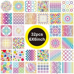 32 Pack Geometric Stencils 6 x 6 Inch Painting Templates for Scrapbooking Coo…