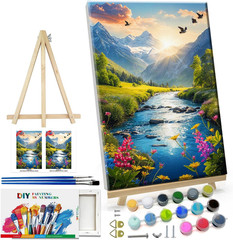 Paint by Numbers Kit for Adults with Frame Landscape Paint by Number with Easel